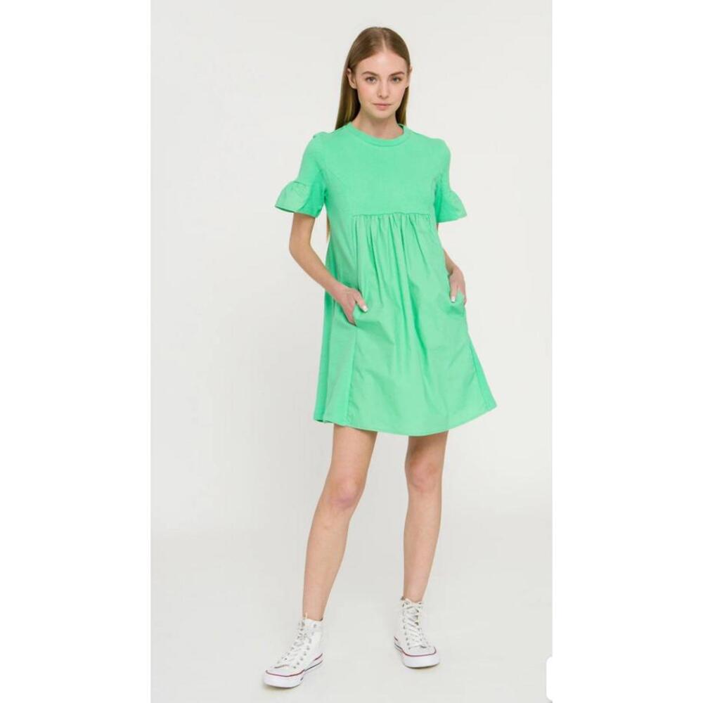 English Factory Texture Puff Sleeve Green Dress Sz XS EUC
